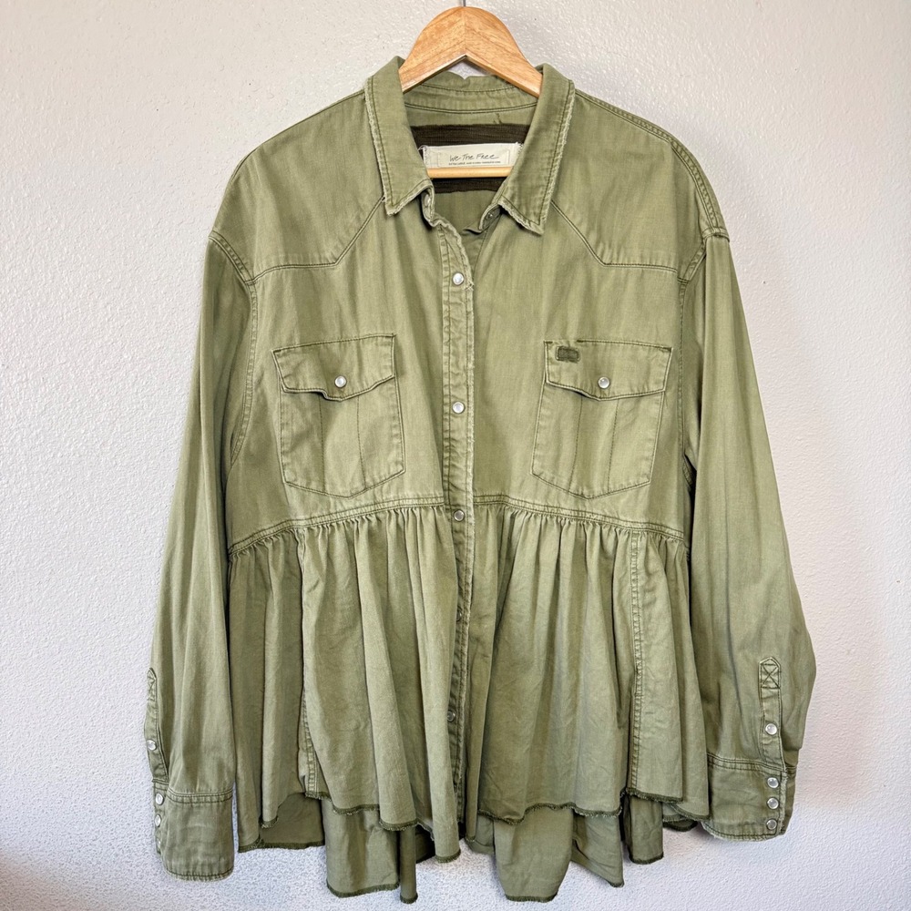 We The Free Olive Green Button-Down Peplum Shirt - Picture 9 of 11